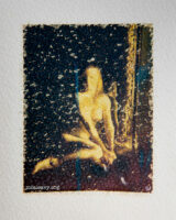 Seated figure nude. Polaroid watercolour paper emulsion transfer.