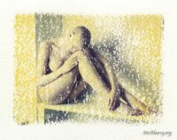 Figure nude on watercolour paper. Polaroid emulsion transfer photograph.