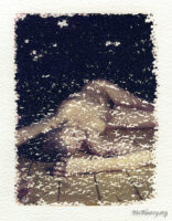 Figure nude on watercolour paper. Polaroid emulsion transfer photograph.
