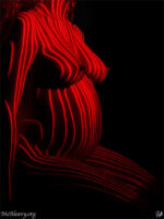 Pregnant figure nude with laser contour lines. Light painted photograph.